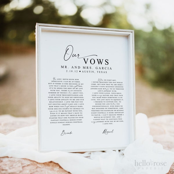 Personalized Our Wedding Vows Printable Sign with Photo . Wedding Anniversary Gift for Him or Her . Wall Art . Keepsake . Digital Download