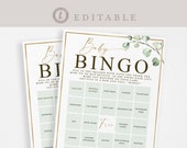 Baby Shower Bingo Pre Filled Unique Game Cards . Gift Opening Game. Greenery Gold PRINTABLE Editable Template Instant Download Templett G2-T