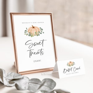 Sweet Treats Dessert Table Sign + Buffet Cards . Little Pumpkin Baby Shower . PRINTABLE Editable Template Instant Download Templett P2-T
