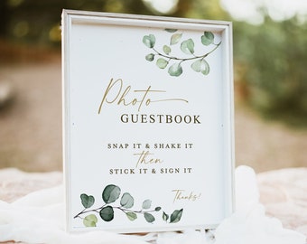 Photo Guestbook Sign Printable . Greenery and Gold . Wedding Engagement Bridal Shower Bachelorette Hens Party . 8x10 Instant Download G2