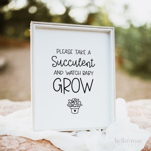 Please Take a Succulent and Watch Baby Grow Baby Shower Favors Sign . Boy Girl . Kraft + Black & White . Printable 8x10 Instant Download K4 image 1