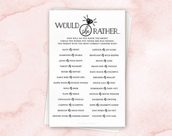 Would She Rather Bridal Shower Game . Who Knows the Bride Best . Printable Game . Black White Rustic Modern . Instant Digital Download