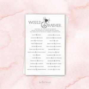 Would She Rather Bridal Shower Game . Who Knows the Bride Best . Printable Game . Black White Rustic Modern . Instant Digital Download