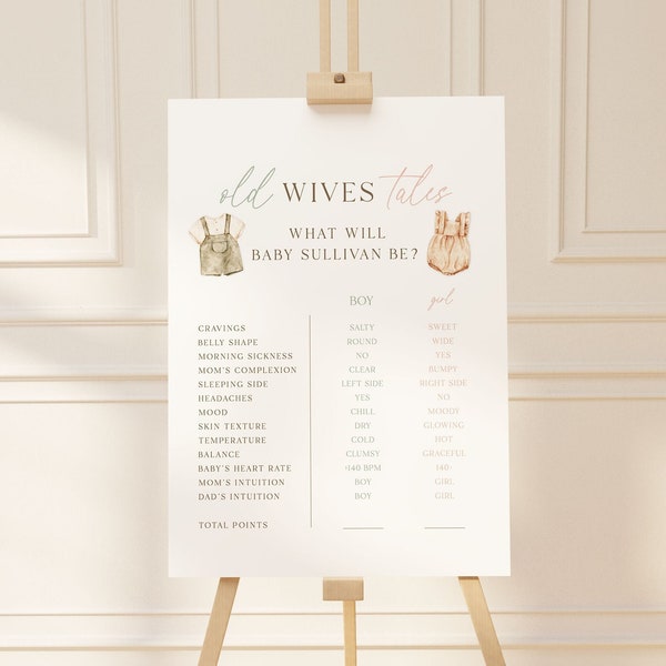 Old Wives Tales Sign Template, Gender Reveal Sign, Gender Reveal Game, Boho Minimalist Baby Shower, Gender Neutral, Template Download