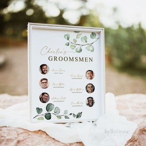 Meet the Groomsmen Printable Sign . Meet the Men Wedding Party Poster . Greenery and Gold . Wedding Reception Decor . Digital Download