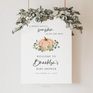 Sweet Little Pumpkin is on the Way Welcome Sign . Baby Shower Editable . Pumpkin PRINTABLE Poster . Instant Download Templett Template P2-T