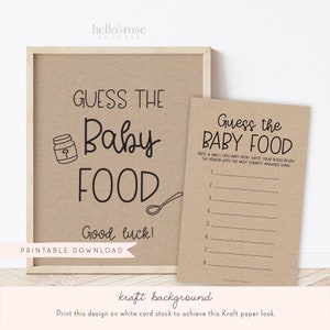 Errate das Baby Essen Baby Shower Spiel Schild und Karten. Junge Mädchen Baby Kraft + Schwarz & Weiß . Druckbare 8 x 10 Sofortiger digitaler Download. K4