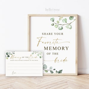 Lieblings Memory of the Bride Karten + Schild Printable. Grün und Gold. Brautparty Junggesellinnenabschied Hens Party. Sofort Download G2