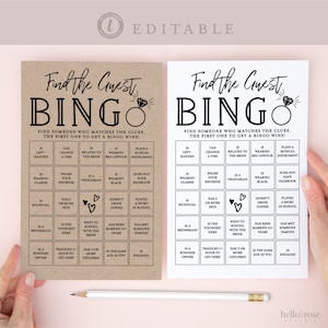 Find the Guest Bingo PRINTABLE Bridal Shower Game . Couples Shower . Kraft + Minimalist Wedding . Editable Template Download Templett