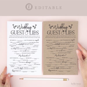 Wedding Guest Libs Printable Game . Engagement Party Wedding Advice Mad Libs. Kraft + Minimalist . Editable Template Download Templett K3-T