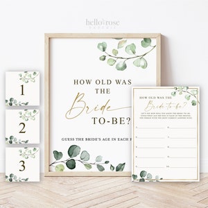 How Old Was the Bride to Be Game Age Guess Cards + Sign Printable. Grün + Gold. Brautparty Junggesellinnenabschied. Sofort Download G2