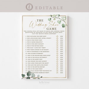 The Wedding Shoe Game Bridal Shower Reception Rehearsal Game . Greenery + Gold . PRINTABLE Editable Template Instant Download Templett G2-T