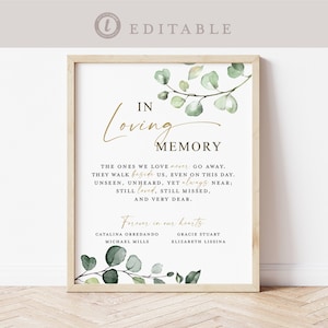 In Loving Memory Personalized Template . Memorial Remembrance Wedding Photo Table Sign . Forever in Our Hearts . Instant Download Templett