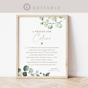 A Prayer for Child Baptism Personalized . Christening Religious Christian . Greenery . PRINTABLE Editable Template Download Templett G2-T