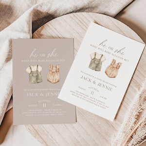 Gender Reveal Einladung, Er oder Sie was wird Baby sein, Minimalistische Boho Gender Reveal, geschlechtsneutrale Babyparty, Vorlage Download GR2-T