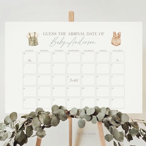 Guess the Arrival Date Calendar Game, Boho Gender Reveal, Guess Birth Date, Boy Girl Neutral Baby Shower, Template Download TEMPLETT GR2-T