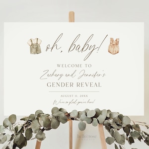 Willkommensschild Oh Baby Gender Reveal, Er oder Sie was wird Baby sein, Minimalistische Boho Baby Gender Reveal, Gender Neutral, TEMPLETT Download GR2-T