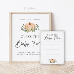 Guess the Baby Food Baby Shower Game Sign + Card . Little Pumpkin Baby . PRINTABLE Editable Template Instant Download Templett P2-T