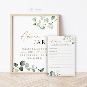 Ratschläge und gute Wünsche für die bald Mr und Mrs Schild + Karte. Hochzeit Brautparty Printable . Grün und Gold . Sofort Download G2