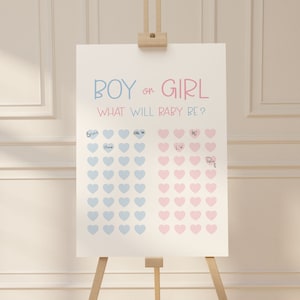 Boy or Girl What Will Baby Be, Sign Your Guess Gender Reveal Sign, Baby Gender Prediction, Pink Blue Hearts, Printable Instant Download K4-G