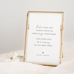 Pick a Page Leave a Note Memory Guestbook Sign Printable Template . Minimalist Wedding Baby Bridal Shower . Instant Download Templett SM-T