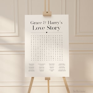 Gioco personalizzato stampabile con ricerca di parole personalizzata Love Story. Matrimonio, addio al nubilato, festa di fidanzamento, ricevimento, cena di prova. Digitale