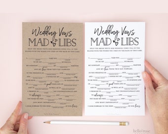 Hochzeit Gelübde Mad Libs. Lustiges Hochzeits Advice Mad Libanes Spiel. Verlobungsfeier . Kraft + Minimalistisch Schwarz Weiß. Sofort Download