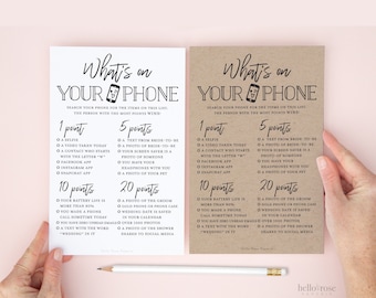 What's on Your Phone Printable Bridal Shower Game . Kraft + Minimalist Black & White . Bachelorette Hens Party . Instant Digital Download