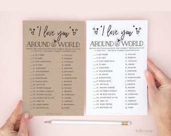 I Love You Around the World Printable Game . Bridal Wedding Shower . Bachelorette Hens . Kraft Minimalist Black White . Instant Download K3