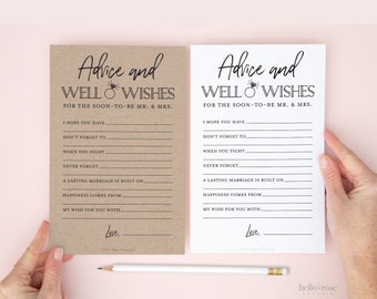 Advice and Well Wishes Card for the Mr and Mrs . Bridal Wedding Couples Shower . Kraft + Minimalist Black White . Printable Instant Download
