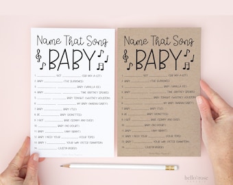 Name That Song Baby Trivia . Printable Baby Shower Game . Boy Girl  or Neutral . Kraft + Minimalist Black & White . Instant Download PDF K4