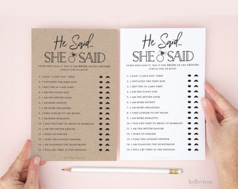 He Said She Said Who Said It Printable Bridal Shower Game . Kraft + Minimalist Black & White . Couples Shower . Instant Download Printable