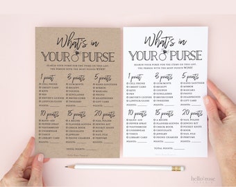 Was ist in Ihrer Geldbörse druckbares Bridal Shower Spiel. Kraft + Minimalist Schwarz Weiß. Junggesellinnenabschied Hennen Party. Sofortiger digitaler Download K3