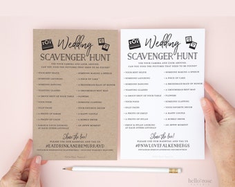 Jogo de caça ao tesouro de casamento personalizado para impressão. Eu espio o jogo de fotos da recepção de casamento. Kraft + Minimalista Preto Branco. Download digital