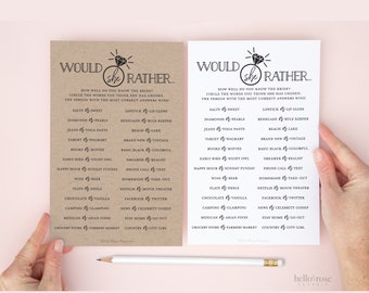 Would She Rather Printable Bridal Shower Bachelorette Game . Who Knows the Bride Best . Kraft + Minimalist Black White . Instant Download