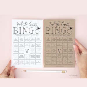 Find the Guest BINGO Printable Bridal Shower Game . Fun Icebreaker . Kraft + Minimalist Black White . Wedding Engagement . Instant Download