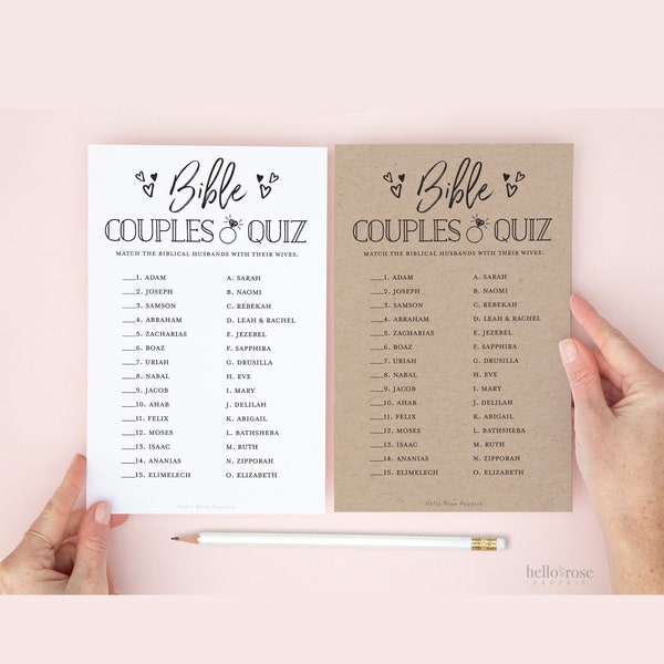 Bible Couples Matching Quiz . Bridal Shower Printable Game . Christian Biblical Religious . Kraft + Black & White . Instant Digital Download