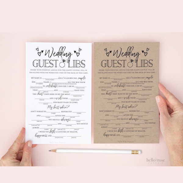 Wedding Guest Libs Printable Funny Wedding Advice Mad Libs Game . Engagement Party . Kraft + Minimalist Black White . Instant Download