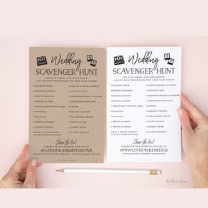 Wedding Scavenger Hunt Personalized Printable Game . I Spy Wedding Reception Photo Game . Kraft Minimalist Black White . Digital Download image 1