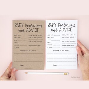 Juego de baby shower con tarjetas de consejos y predicciones para bebés. Tarjeta de consejos para recuerdo de los padres. Kraft + Minimalista Negro Blanco. Descarga instantánea K4