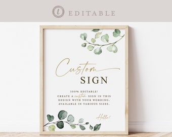 Custom Sign for Home, Business, Wedding, Bridal, Baby Shower, Holiday, Party, Quote . Greenery . PRINTABLE Editable Template Templett G2-T