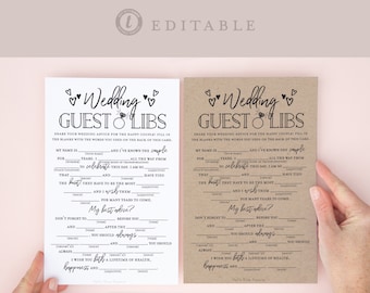 Wedding Guest Libs Printable Game . Engagement Party Wedding Advice Mad Libs. Kraft + Minimalist . Editable Template Download Templett K3-T