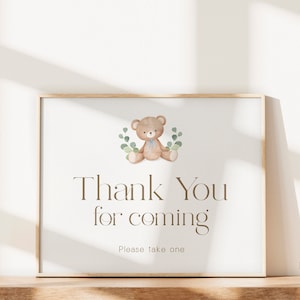 Thank You for Coming Teddy Bear Printable Sign . Baby Shower Blue Boy . We Can Bearly Wait . Brown Bear Greenery . 8x10 Instant Download