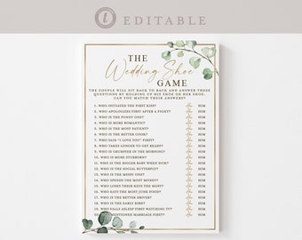 The Wedding Shoe Game Bridal Shower Reception Rehearsal Game . Greenery + Gold . PRINTABLE Editable Template Instant Download Templett G2-T