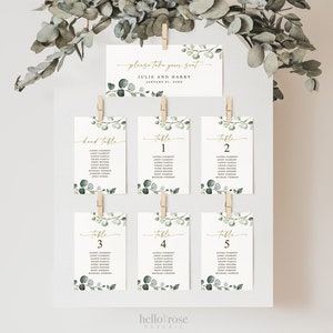 Wedding Seating Chart Table Cards Template . Table Numbers Header Card + Head Table Cards . Greenery Gold . PRINTABLE Editable Templett G2-T