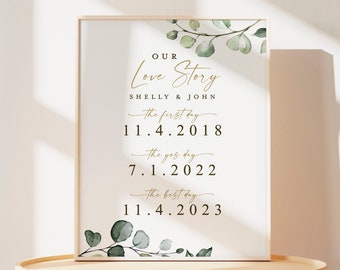 Our Love Story Personalized Sign, Anniversary Gift, The First Day The Yes Day The Best Day Sign, Greenery Eucalyptus, PRINTABLE Download G2