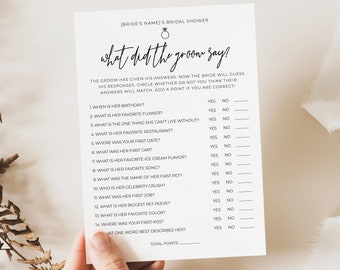 What Did the Groom Say Bridal Couples Shower Bachelorette Game . Minimalist PRINTABLE Editable Template . Instant Download Templett M2-T