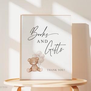 Livres et cadeaux Enseigne pour baby shower, ballons beiges ours en peluche, saupoudrage pour baby shower, fille, garçon, nous pouvons attendre, modèle à télécharger TEMPLETT