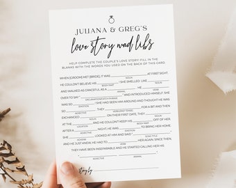 Love Story Mad Libs Personalized Bridal Shower Wedding Bachelorette Game . Minimalist PRINTABLE Editable Template . Download Templett M2-T