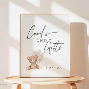 Cartes et cadeaux Panneau baby shower, ballons beiges ours en peluche, saupoudrage pour baby shower, fille garçon, nous pouvons attendre, modèle à télécharger TEMPLETT
